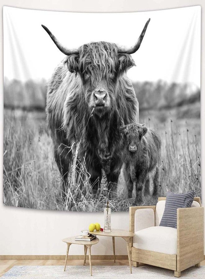Bzhilja Highland Cow Tapestry, Funny Western Animal Grey Bull Wall Art Decor Tapestries, Country Farmhouse Farm Tapestry Wall Hanging for for Bedroom Living Room Dorm, 60X40 in - Image 3